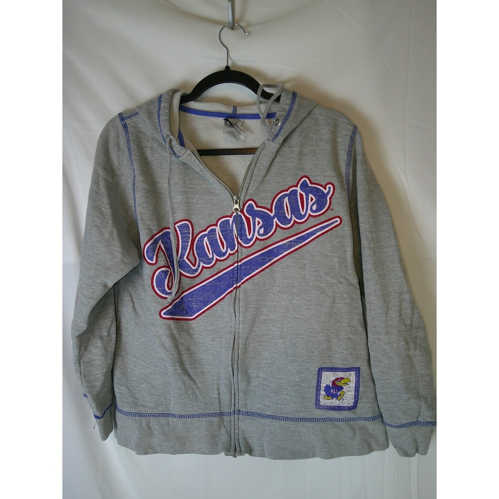 Kansas Jayhawks Grey Full Zip‎ Hoodie Sweatshirt Athletic Apparel XL
